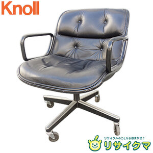 【中古】F▼ノル ノール Knoll ポロックチェア エグゼクティブチェア レザー 本革 キャスター 昇降可 リクライニングなし 4本脚 (22134)