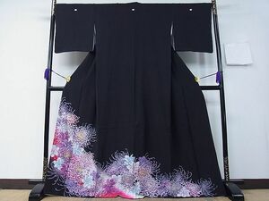 平和屋1■豪華黒留袖　ラインストーン　乱菊　舞花文　金彩　逸品　未使用　CAAC3586hy