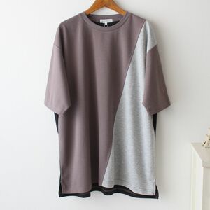 【XLサイズ】新品タケオキクチ THE SHOP TK ブロッキング プルオーバー Tシャツ メンズ　モカブラウン×グレー×黒