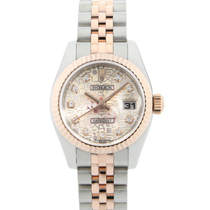 ロレックス デイトジャスト 10Pダイヤ 179171G ピンク 彫りコンピューター V番 中古 レディース 腕時計