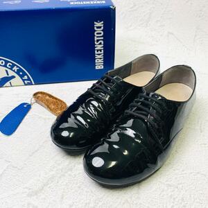 【箱付き】ビルケンシュトック ソーンダース エナメル プレーン 黒 ブラック 23cm 健康靴 Birkenstock 外羽根 革靴 レザー ドレスシューズ