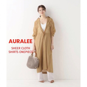 Auralee Wool　RECYCLE　POLYESTER　SHEER　CLOTH　ONE－PIECE シアー　ワンピース　ピンク