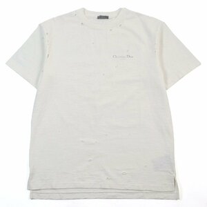 美品○ディオール オム 23AW 343J636A0849 Couture Relaxed Fit T-shirt ロゴプリント ダメージ加工 半袖Ｔシャツ アイボリー S 伊製 正規