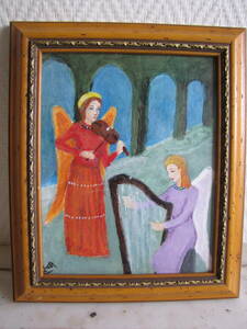 二人の天使ー古い木製の飾り額（フランス便）