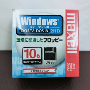 【未開封】maxell マクセル 3.5インチ フロッピーディスク 10枚 Windows DOS/V.DOS18 2HD フォーマット済 MFHD18.D10P 黒 保存ケース入