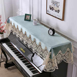新作 北欧 可愛い 刺繍 レース ピアノ 防塵カバー 保護カバー 青緑 アップライト ピアノカバー トップカバー 椅子カバー