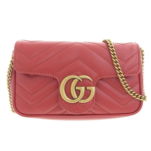 グッチ GUCCI GGマーモント ショルダーバッグ スーパーミニバッグ キルティングレザー レッド 476433 美品 新入荷 GU0514