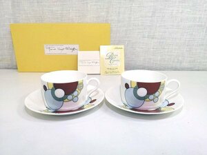 未使用品■Noritake ノリタケ フランク・ロイド・ライト ペアカップ＆ソーサー 帝国ホテル ライト館 復刻 コーヒー 紅茶 ティー兼用 箱付き