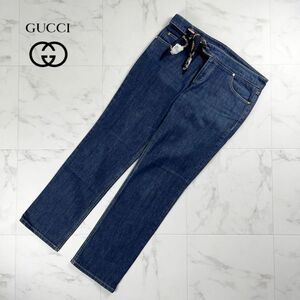 美品 GUCCI グッチ スカーフ付き クロップドデニムパンツ ジーンズ ボトムス レディース ネイビーブルー サイズ42*MC552