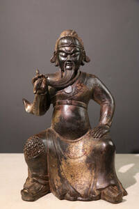 ▽鴻▽ 銅製 泥金 朱砂 武財神像 置物 古賞物 中国古玩 中国古美術