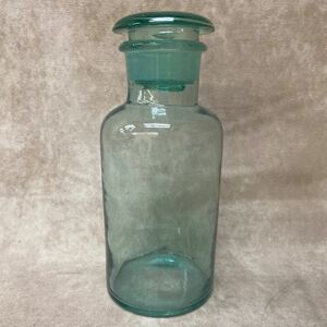 大正〜昭和 当時物 珍品 レトロ瓶 気泡 ガラス瓶 戦前 レトロ アンティーク ラムネ色 蓋付き 高さ約20cm グリーン 薬瓶