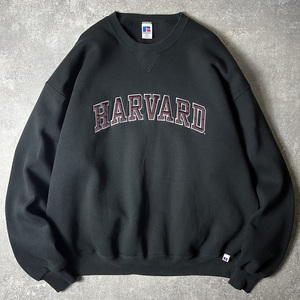 90s RUSSELL HARVARD カレッジ 刺繍 スウェット トレーナー XXL / 90年代 オールド ラッセル ブラック 黒