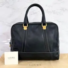 ロエベ LOEWE ボストンバッグ アナグラム 総柄 レザー ネイビー ★