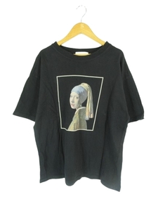 セシルマクビー CECIL McBEE Tシャツ 丸首 半袖 プリント 綿 ブラック M QQQ レディース