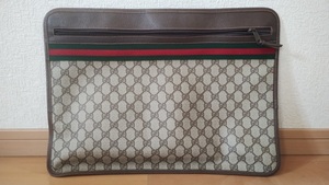 ★中古★GUCCI グッチ オールドグッチ ヴィンテージ GG柄 シェリーライン PVC クラッチ セカンドバッグ ブラウン系 鞄 カバン 服飾小物