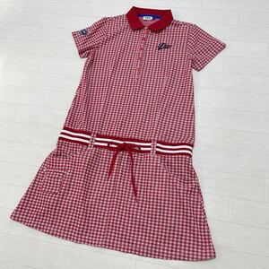 FILA GOLF フィラゴルフ レディースゴルフウェア 半袖ワンピース 赤色 レッド ギンガムチェック サイズLL 美品