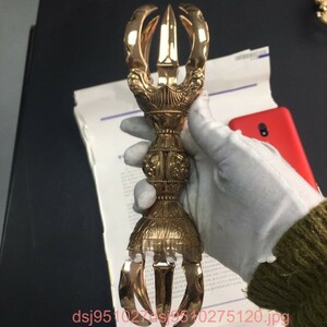 鬼面型 密教法具 寺院用仏具金剛五鈷杵 長さ23cm 職人手作り 銅製磨き仕上げ