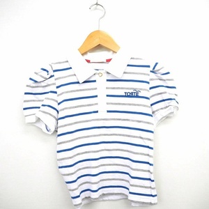 TORTE シャツ ブラウス ポロシャツ ポロ ボーダー ロゴ刺繍 半袖 コットン 綿 M ホワイト ブルー 白 青 /MT18 レディース