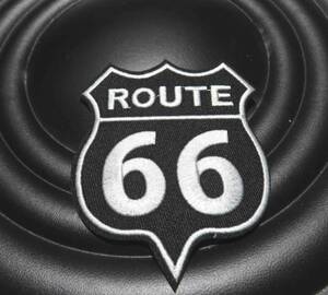 LR黒BK◆新品ルート６６　国道66号線 Route 66　刺繍ワッペン（パッチ）◇北米仕様　アメリカ　自動車　オートバイ◎ツーリング　ドライブ