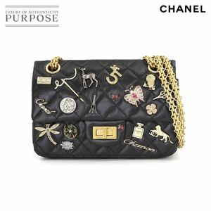 未使用 展示品 シャネル CHANEL 2.55 マトラッセ エンブロイダリー チェーン ショルダー バッグ レザー ブラック A37584 90219823