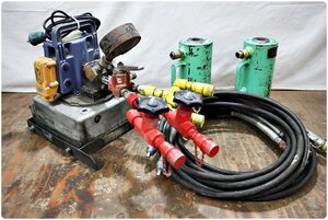 【中古】TIERRA ENGINEERING 電動油圧ポンプ TMP-C-05W 油圧シリンダー2台 ホース 理研