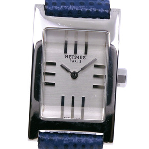 HERMES エルメス タンデム TA1.210 腕時計 SS×レザー 青 クオーツ アナログ表示 レディース シルバー文字盤【I100223038】中古