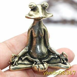 P2326: レトロ真鍮瞑想禅仏教カエル像 小さな銅動物彫刻香炉 ホームデスク装飾 茶ペット