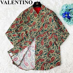 極美品 ● VALENTINO Jeans ヴァレンティノ ジーンズ ● シャツ 長袖 柄シャツ 総柄 ● L相当 綿 コットン グリーン ●メンズ ペイズリー