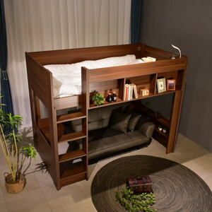 新品 セール価格 ロフトベッド BR色ベッド棚付き ハイタイプ収納シングル木製ラック ベッド家具ベット快眠おしゃれ:NW44-16HZV-KC