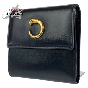 CARTIER カルティエ パンテール ブラック 黒 ゴールド 金 カーフ コンパクトウォレット 財布 レディース 403685