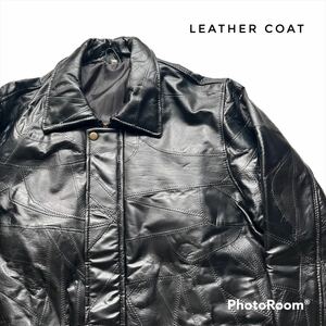 leather coat デザインレザーコート　カーコート　羊革　ビックサイズ