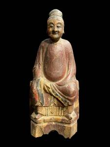 R03/時代 木彫 伝来 彩色 仏像 仏教美術 座像 中国 骨董 