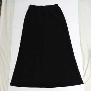 Lourdes ウール混ダークグレーの素敵なロングスカート　サイズ11　Aライン　黒　キュプラ　ストレッチ　フォーマル　オフィス　縦長　