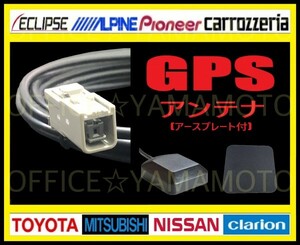 GPSアンテナケーブル (コード約3m) グレー角型 アースプレート付 パナソニック 三菱 アルパイン ケンウッド クラリオン ホンダ ナビ 2d