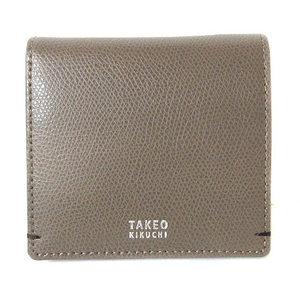 未使用品 タケオキクチ TAKEO KIKUCHI 財布 二つ折り スプリットレザー シボ コンパクト トープ ベージュ系 メンズ