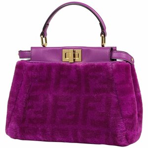 フェンディ FENDI ミニ ピーカブー 2WAY ショルダーバッグ ズッカ柄 ハンドバッグ レザー パープル 8BN244 レディース 【中古】