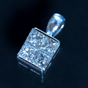 F3820【TASAKI】タサキ 天然絶品プリンセスカットダイヤモンド０．４７ct 最高級18金WG無垢ペンダントトップ