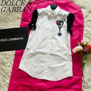 【美品】DOLCE&GABBANA ノースリーブシャツ ホワイト レース 38 ドルチェアンドガッバーナ M