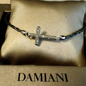 ダミアーニ DAMIANI K18WG ダイヤモンド メトロポリタン クロス レザー ブレスレット ブラック メンズ ブラックコーティング ケース付き