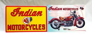 INDIAN MOTORCYCLES インディアンモーターサイクル●ロゴ・バイク ブリキ看板 2枚セット●アメリカン雑貨 ヴィンテージ● 