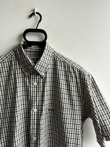 【極美品】McGREGOR 半袖シャツ メンズ M チェック 白×黒×ベージュ ボタンダウン 日本製 シアサッカー マクレガー