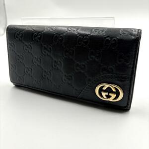 1円 GUCCI グッチ シマ キャンバス 長財布 GG総柄 型押し シルバー金具 L字 ファスナー ロングウォレット インターロッキング