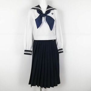 1円 セーラー服 スカート スカーフ 上下3点セット 中間服 白2本線 女子 学生服 高知土佐女子中学高校 白 制服 中古 ランクC NA0735