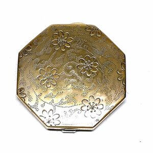 【侍】銀張り 片切彫 花図 コンパクトミラー 手鏡 20+624