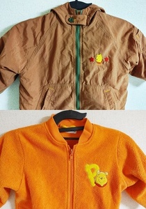 90㎝ Pooh くまのプーさん 長袖 3WAY ジャンパー フード フリースインナー(オレンジ) 茶色 