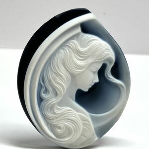 ［ストーンカメオ13.5g］M 67.5ct 約49.4×40.0mm 貴婦人 CAMEO stone ルース アンティーク 作家物 