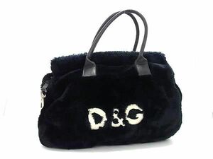 1円 ■美品■ DOLCE＆GABBANA ドルチェ&ガッバーナ ファー×レザー トートバッグ ショルダー 肩掛けかばん レディース ブラック系 BJ2685