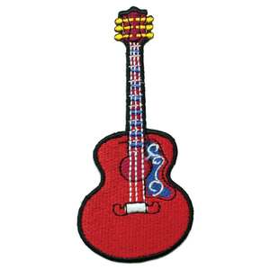 アイロンワッペン ギター Guitar レッド 音楽 ミュージック 楽器 デザイン 簡単貼り付け アップリケ 刺繍 裁縫