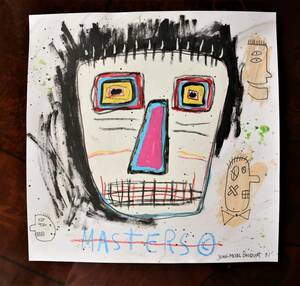 送料無料★ジャン＝ミシェル・バスキア Jean-Michel Basquiat★タイトルMASTERS★販売証明書★混合メディア画★模写