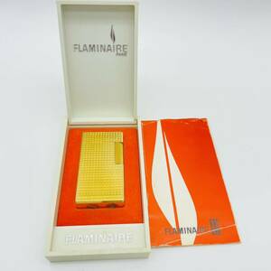 【1円スタート】FLAMINAIRE フレミナール フランス製 ガスライター ゴールドカラー　 ケースと取扱説明書付　MG113